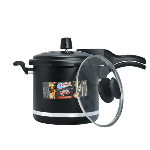 Panela de Pressão Qatar Preto  Mt 5.5 Litros com Tampa de Vidro – Corbã