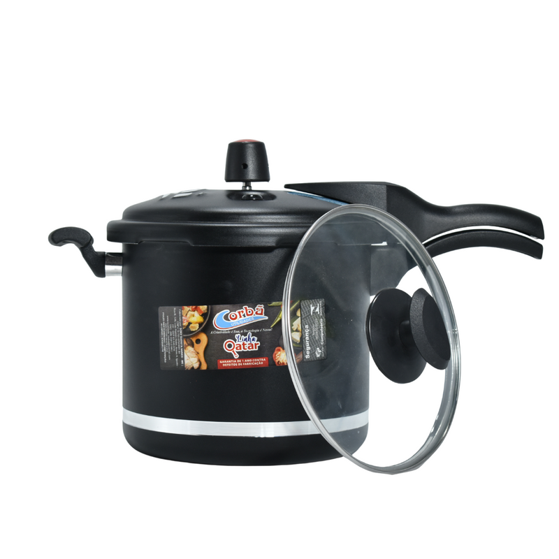 Panela de Pressão Qatar Preto  Mt 5.5 Litros com Tampa de Vidro – Corbã