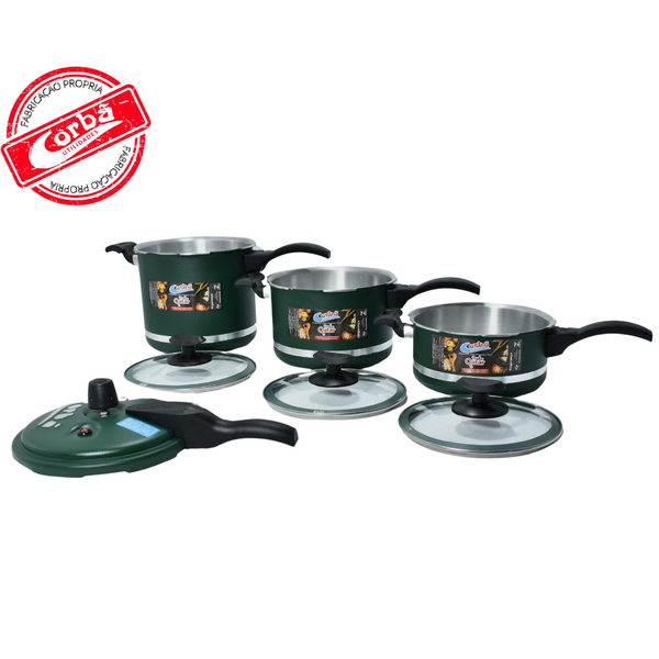 KIT PANELA DE PRESSÃO QATAR CORBÃ VERDE MT COM  TAMPA DE PRESSÃO MULTIFUNCIONAL