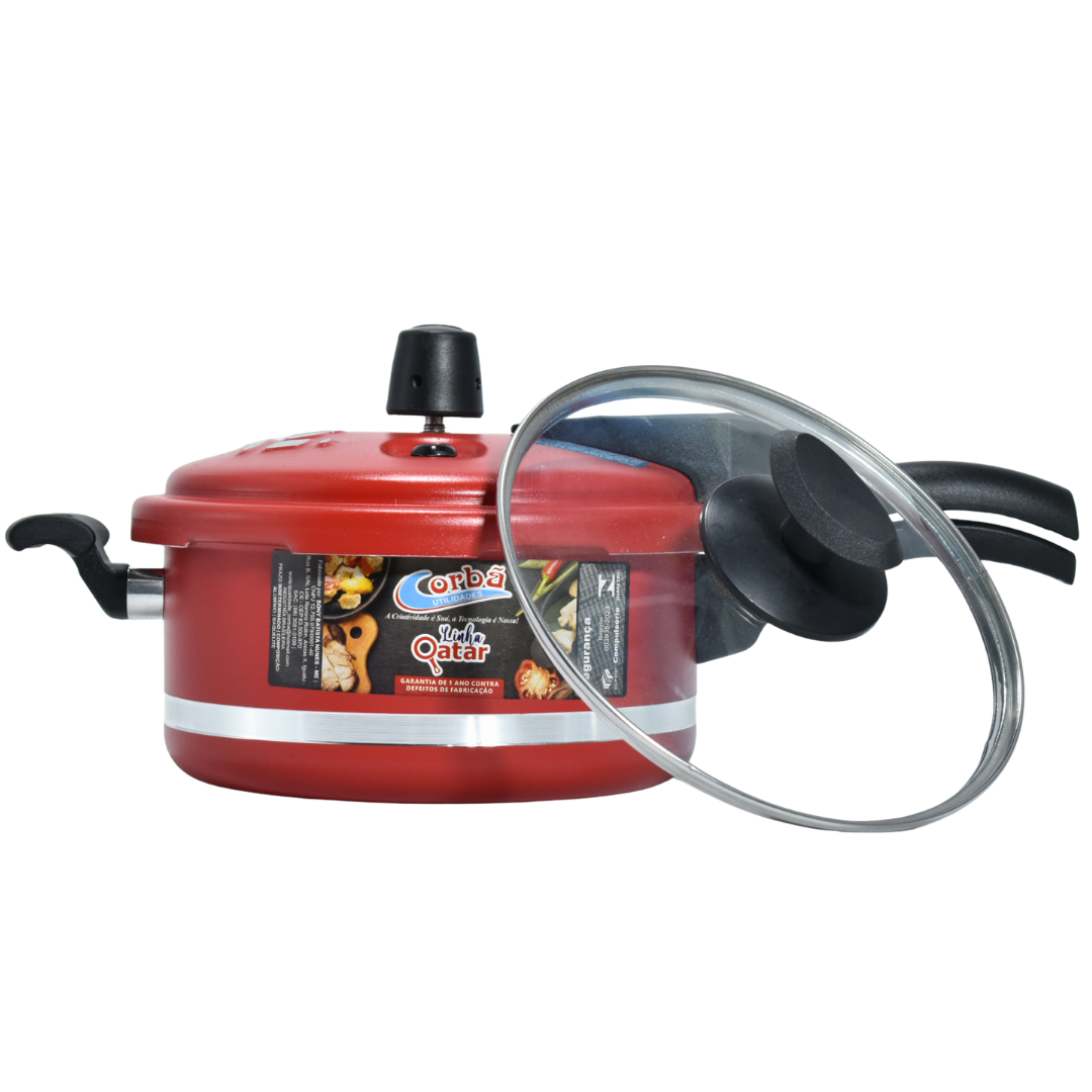 Panela de Pressão Qatar Vermelho MT 3 Litros com Tampa de Vidro – Corbã