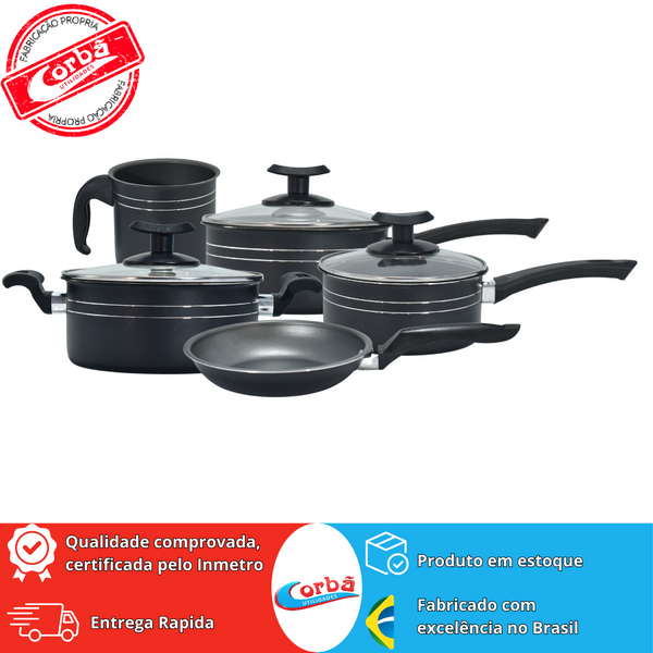JOGO DE PANELAS COLOR 5PCS ANTIADERENTE PRETO MT