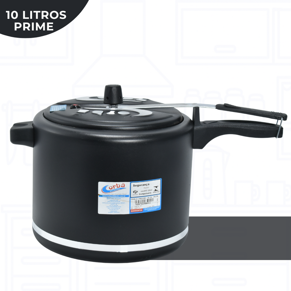 Panela de Pressão Clássica Preto MT Prime 10L – Corbã