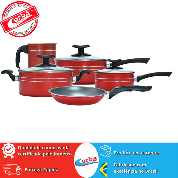 JOGO DE PANELAS COLOR 5PCS ANTIADERENTE VERMELHO MT