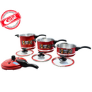 KIT PANELA DE PRESSÃO QATAR CORBÃ VERMELHO MT COM  TAMPA DE PRESSÃO MULTIFUNCIONAL