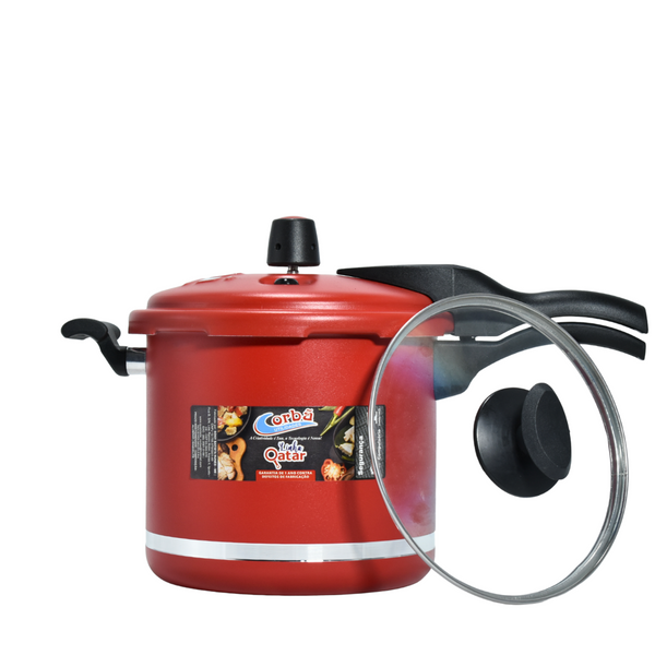 Panela de Pressão Qatar Vermelho Mt 5.5 Litros com Tampa de Vidro – Corbã