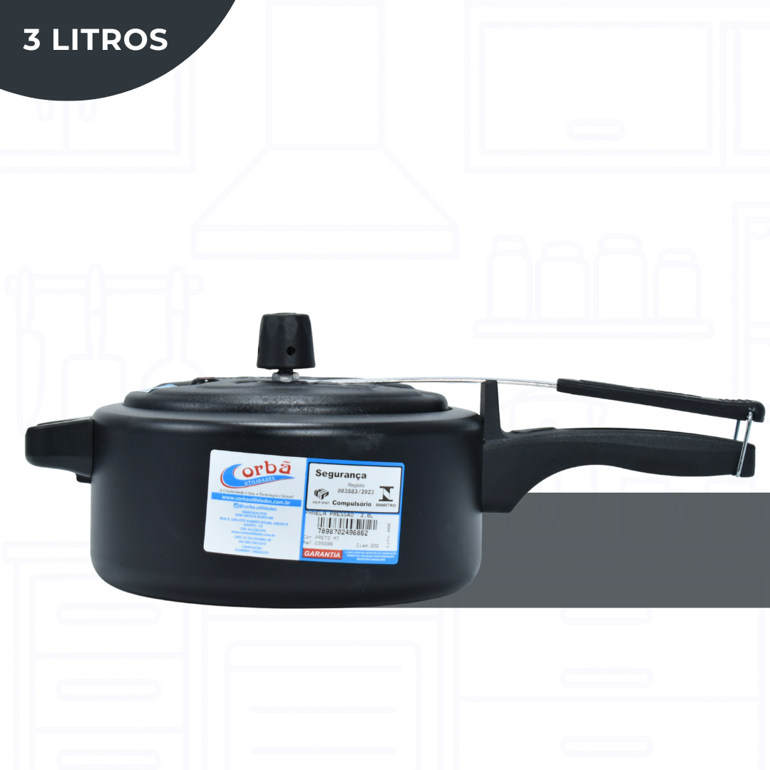 Panela de Pressão Preto MT Clássica 3 Litros– Corbã