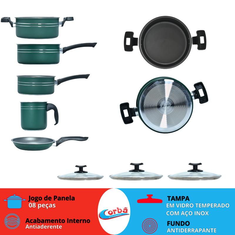 JOGO DE PANELAS  COLOR 5PCS ANTIADERENTE VERDE MT