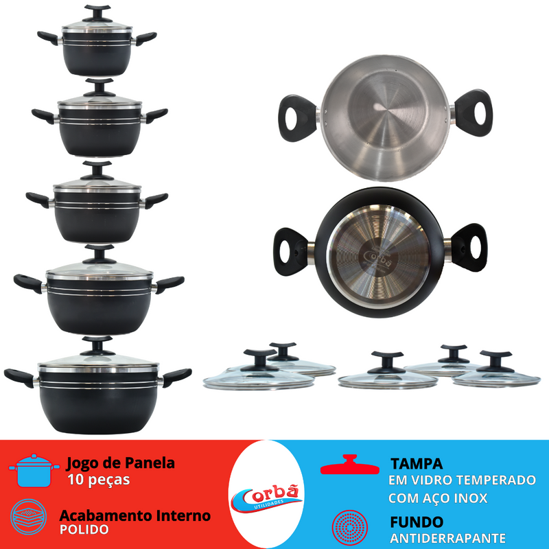 JOGO DE PANELAS QATAR 5PCS  PRETO MT