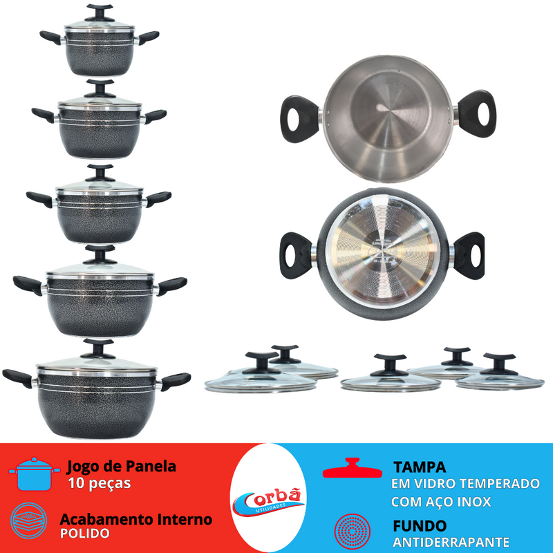 JOGO DE PANELAS QATAR 5PCS  CRAQUEADO
