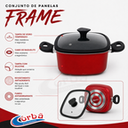 Conjunto de Panelas Antiaderente Frame  5 Peças  Cereja com Tampas de Vidro – Corbã