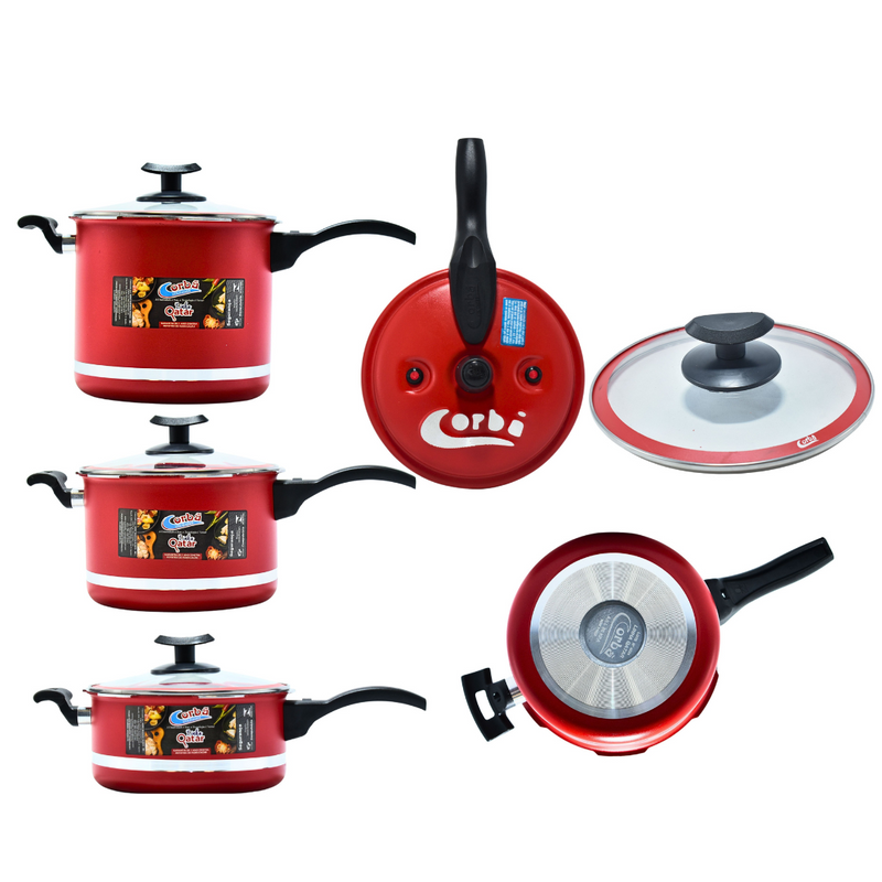 KIT PANELA DE PRESSÃO QATAR CORBÃ VERMELHO MT COM  TAMPA DE PRESSÃO MULTIFUNCIONAL