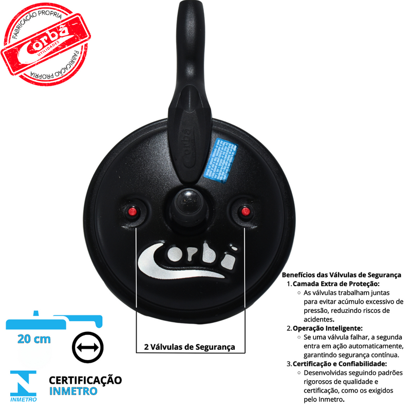 Panela de Pressão Qatar Preto MT 4.5 Litros com Tampa de Vidro – Corbã