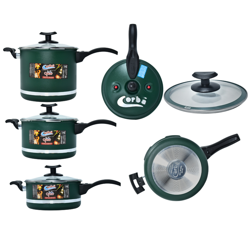 KIT PANELA DE PRESSÃO QATAR CORBÃ VERDE MT COM  TAMPA DE PRESSÃO MULTIFUNCIONAL