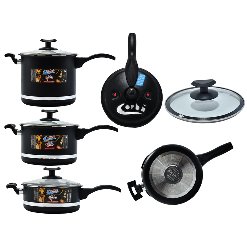 KIT PANELA DE PRESSÃO QATAR CORBÃ PRETO MT COM  TAMPA DE PRESSÃO MULTIFUNCIONAL