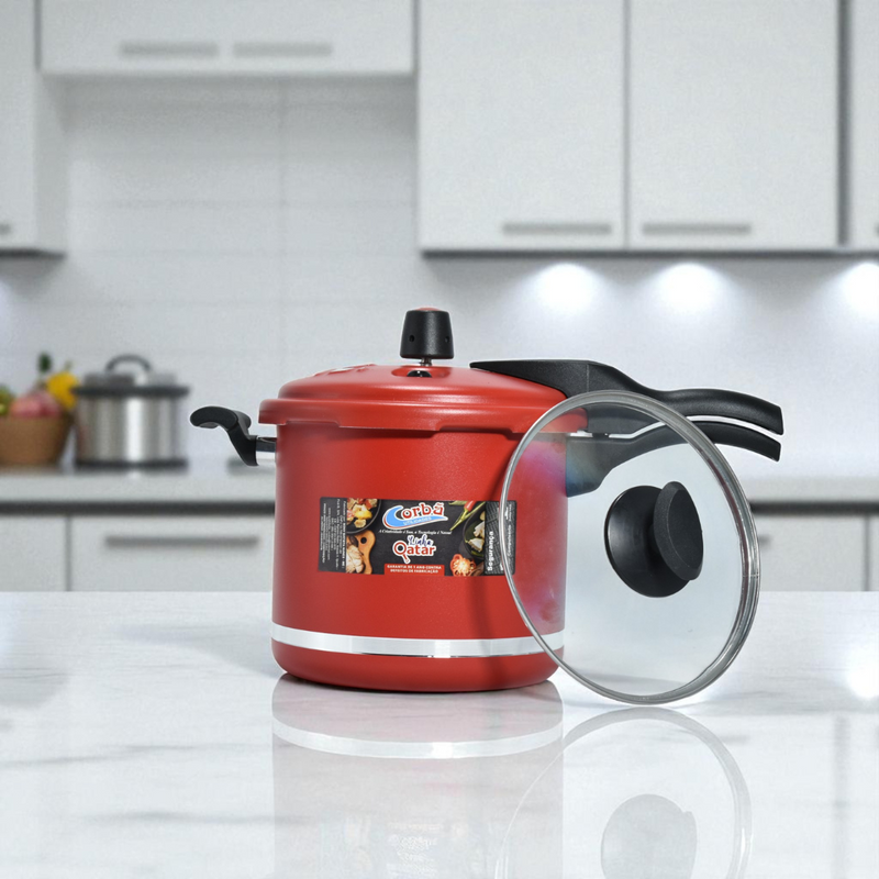 Panela de Pressão Qatar Vermelho Mt 5.5 Litros com Tampa de Vidro – Corbã