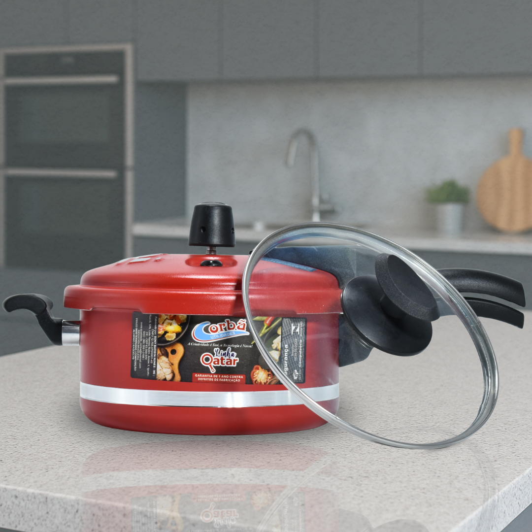 Panela de Pressão Qatar Vermelho MT 3 Litros com Tampa de Vidro – Corbã