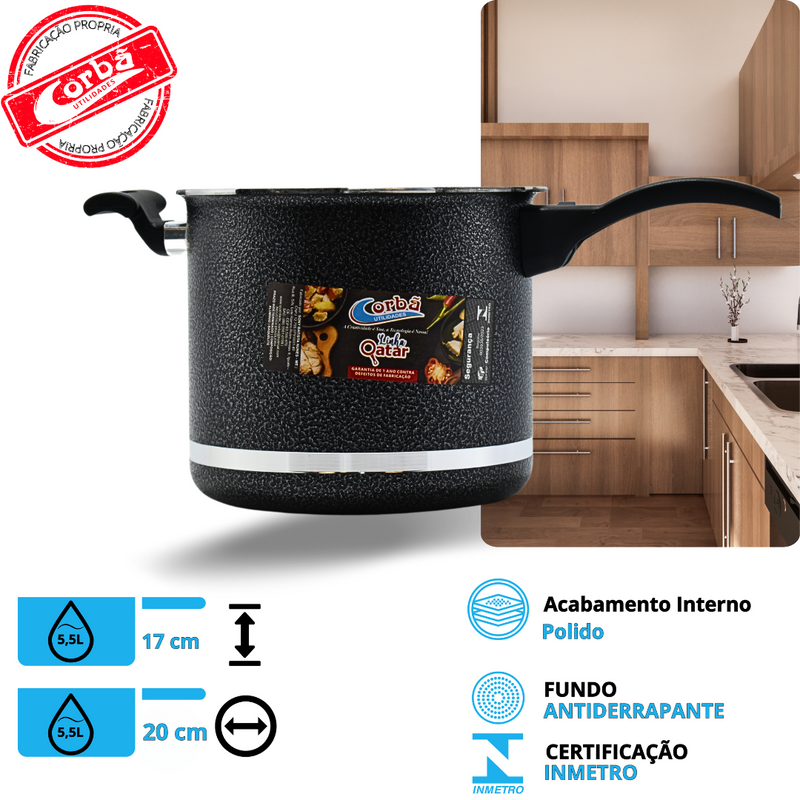 KIT PANELA DE PRESSÃO QATAR CORBÃ CRAQUEADO COM  TAMPA DE PRESSÃO MULTIFUNCIONAL