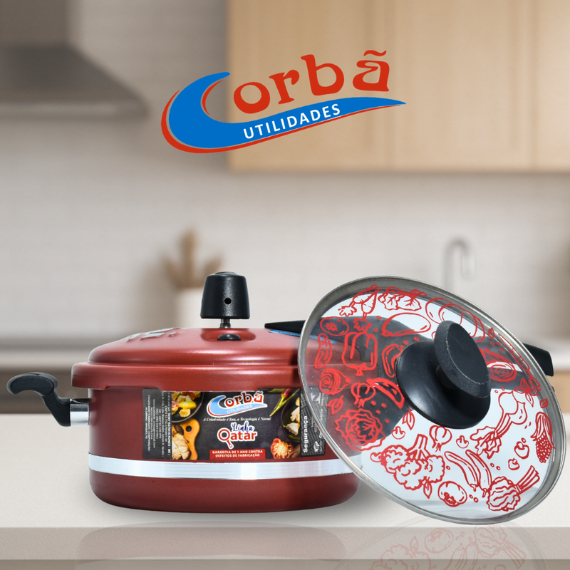 Panela de Pressão Qatar Vermelho 3 Litros Antiaderente Corbã