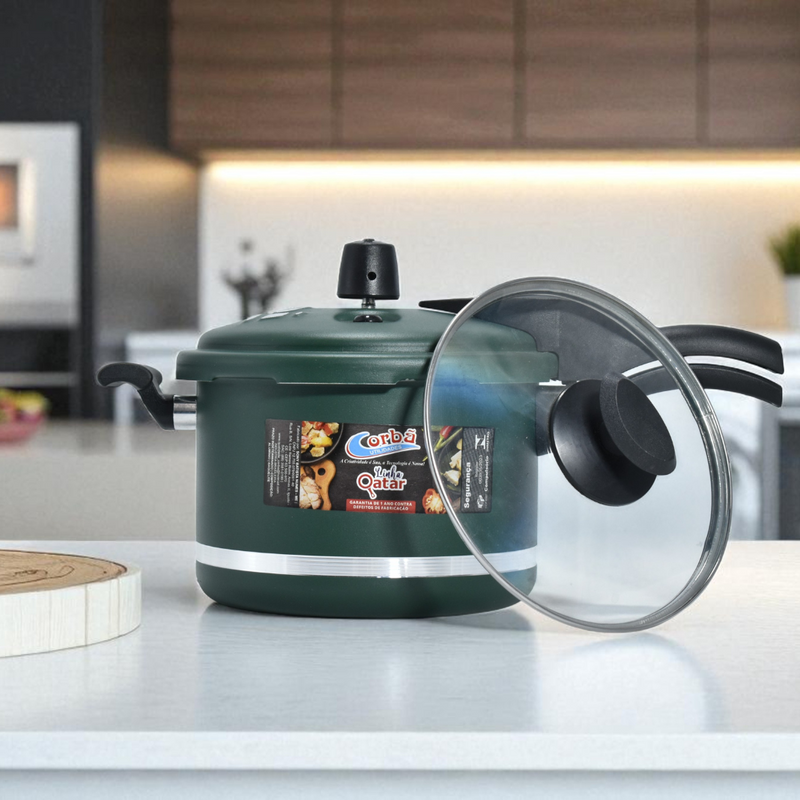 Panela de Pressão Qatar Verde MT 4.5 Litros com Tampa de Vidro – Corbã