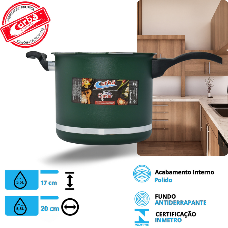 KIT PANELA DE PRESSÃO QATAR CORBÃ VERDE MT COM  TAMPA DE PRESSÃO MULTIFUNCIONAL