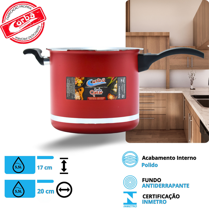 KIT PANELA DE PRESSÃO QATAR CORBÃ VERMELHO MT COM  TAMPA DE PRESSÃO MULTIFUNCIONAL