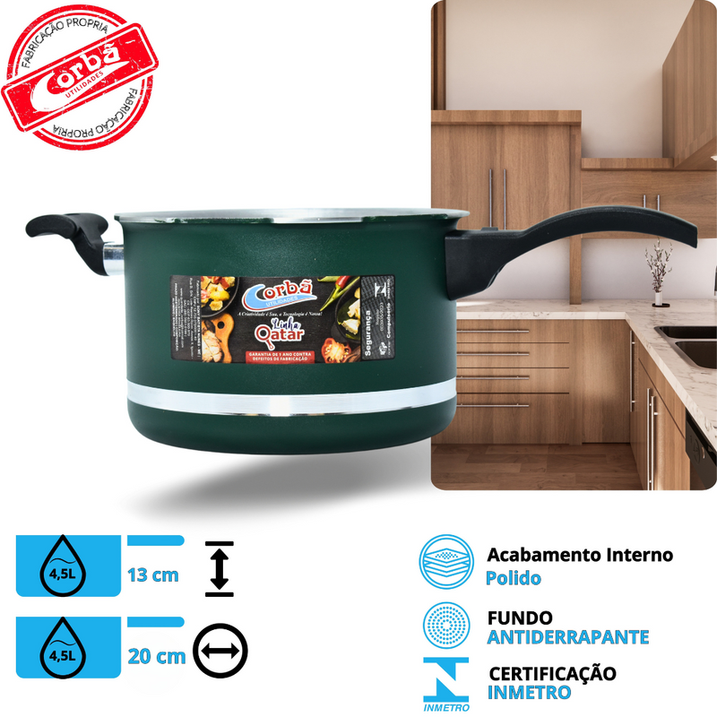 KIT PANELA DE PRESSÃO QATAR CORBÃ VERDE MT COM  TAMPA DE PRESSÃO MULTIFUNCIONAL