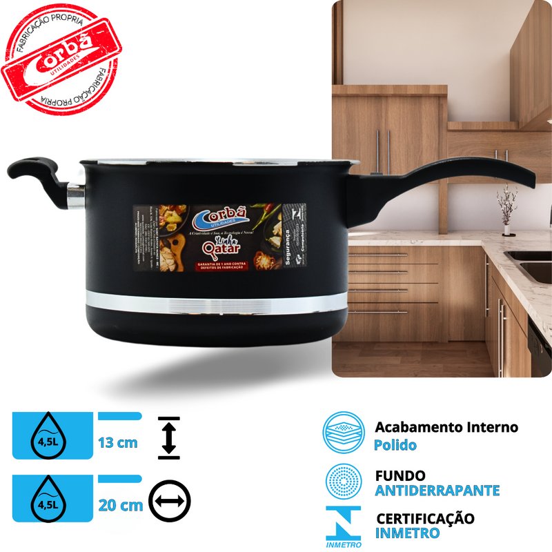 KIT PANELA DE PRESSÃO QATAR CORBÃ PRETO MT COM  TAMPA DE PRESSÃO MULTIFUNCIONAL