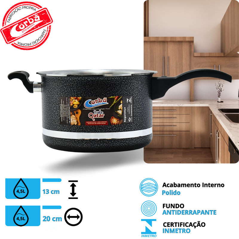 KIT PANELA DE PRESSÃO QATAR CORBÃ CRAQUEADO COM  TAMPA DE PRESSÃO MULTIFUNCIONAL