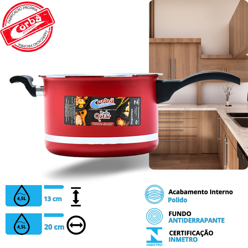 KIT PANELA DE PRESSÃO QATAR CORBÃ VERMELHO MT COM  TAMPA DE PRESSÃO MULTIFUNCIONAL