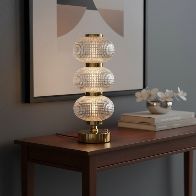 Luminária Abajur Cristal LED Recarregável com 3 Níveis de Luz | Corbã Utilidades