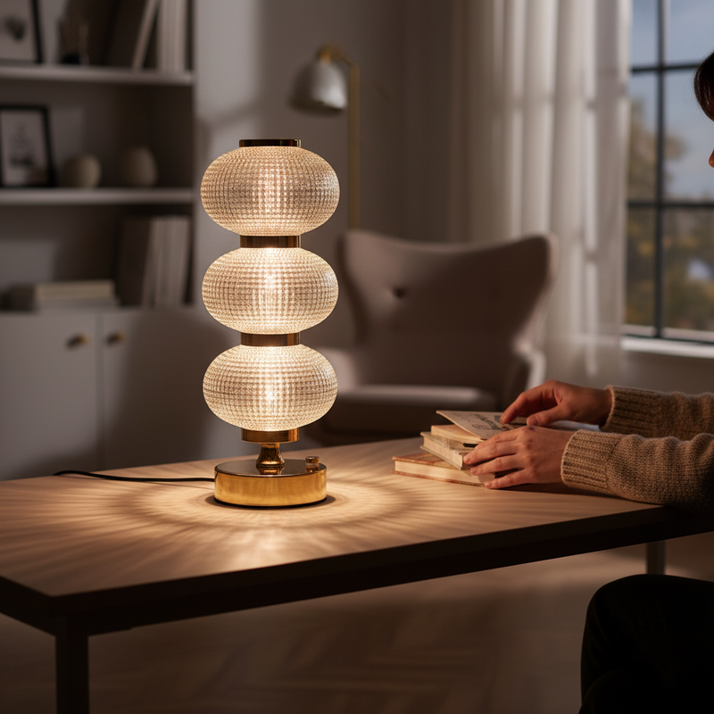 Luminária Abajur Cristal LED Recarregável com 3 Níveis de Luz | Corbã Utilidades