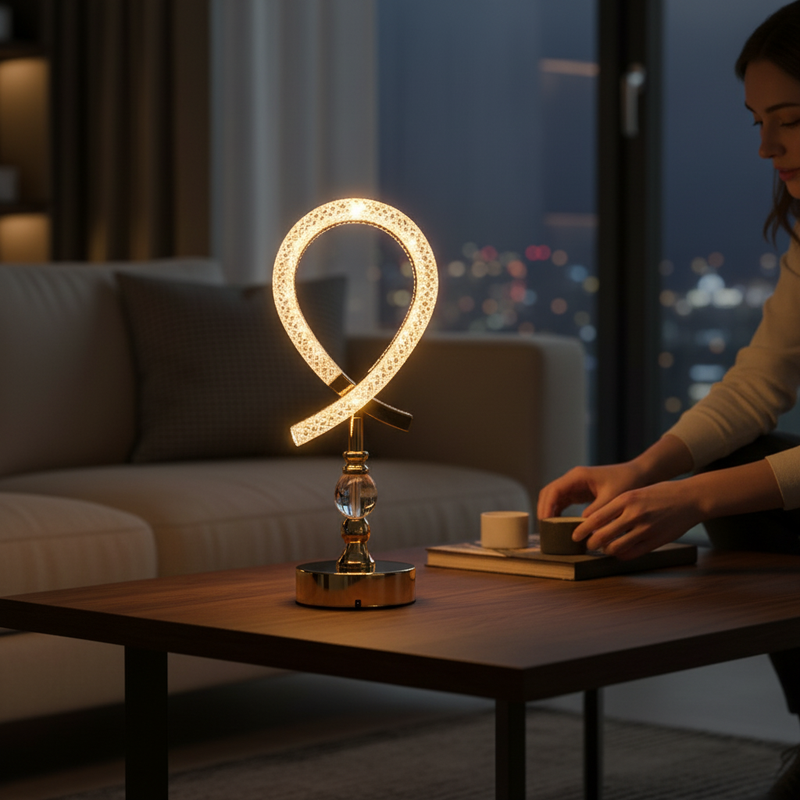 Luminária Abajur Cristal LED Recarregável com 3 Níveis de Luz | Corbã Utilidades