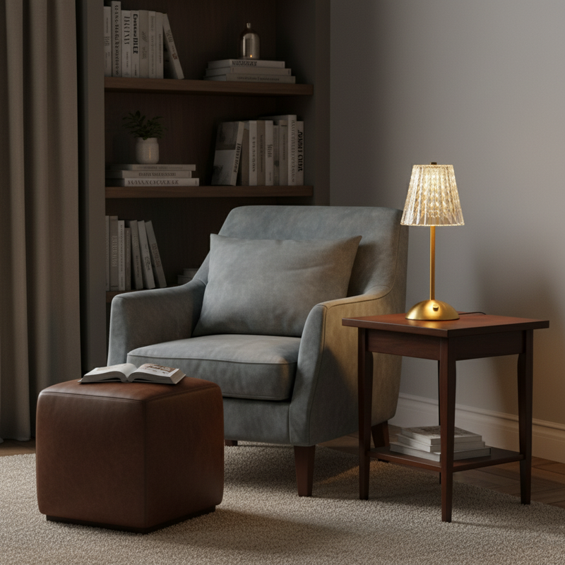 Luminária Abajur Cristal LED Recarregável com 3 Níveis de Luz | Corbã Utilidades