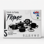 Conjunto de Panelas Antiaderente Frame  5 Peças  Cereja com Tampas de Vidro – Corbã