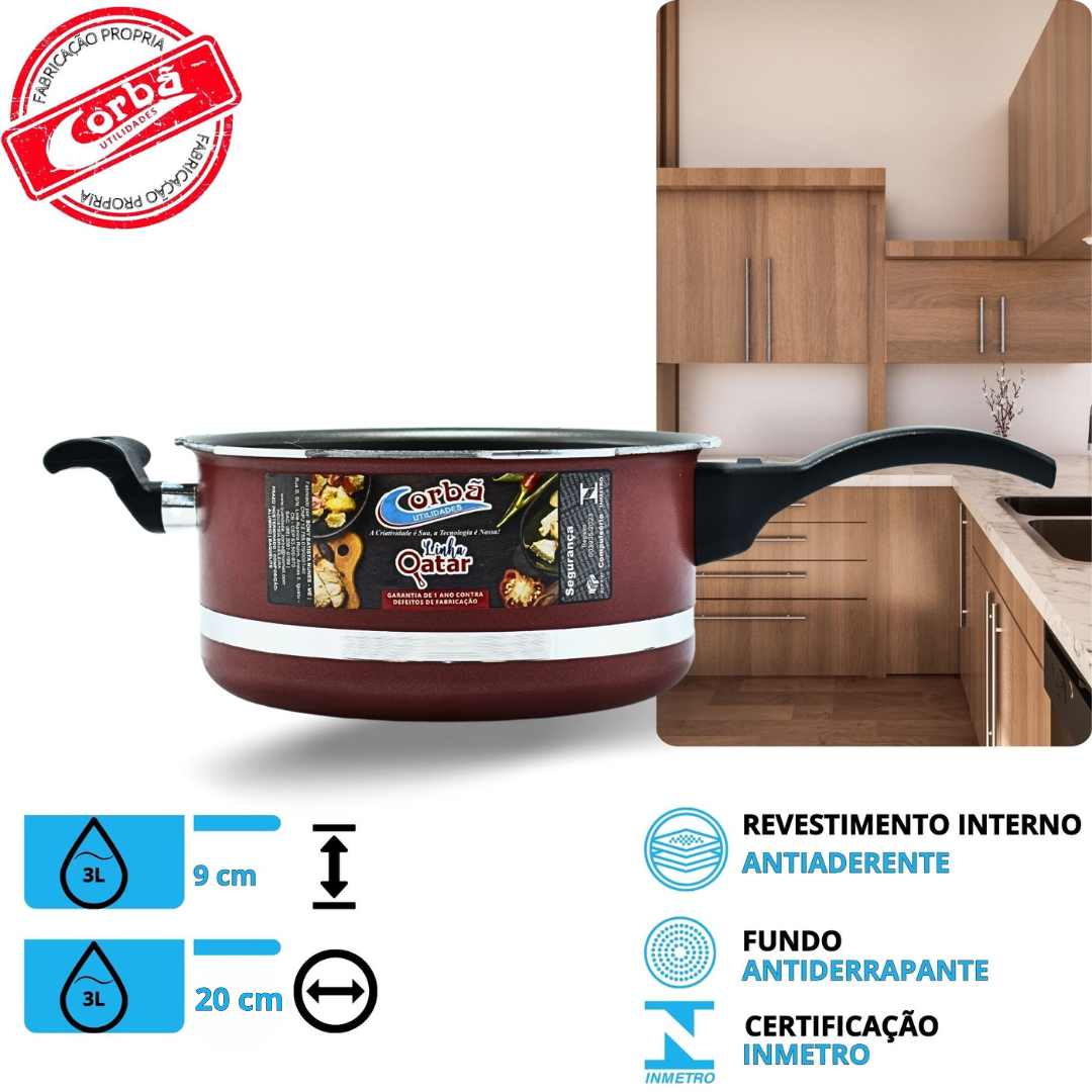 KIT PANELA DE PRESSÃO QATAR CORBÃ  ANTIADERENTE TEFLON VERMELHO COM  TAMPA DE PRESSÃO MULTIFUNCIONAL