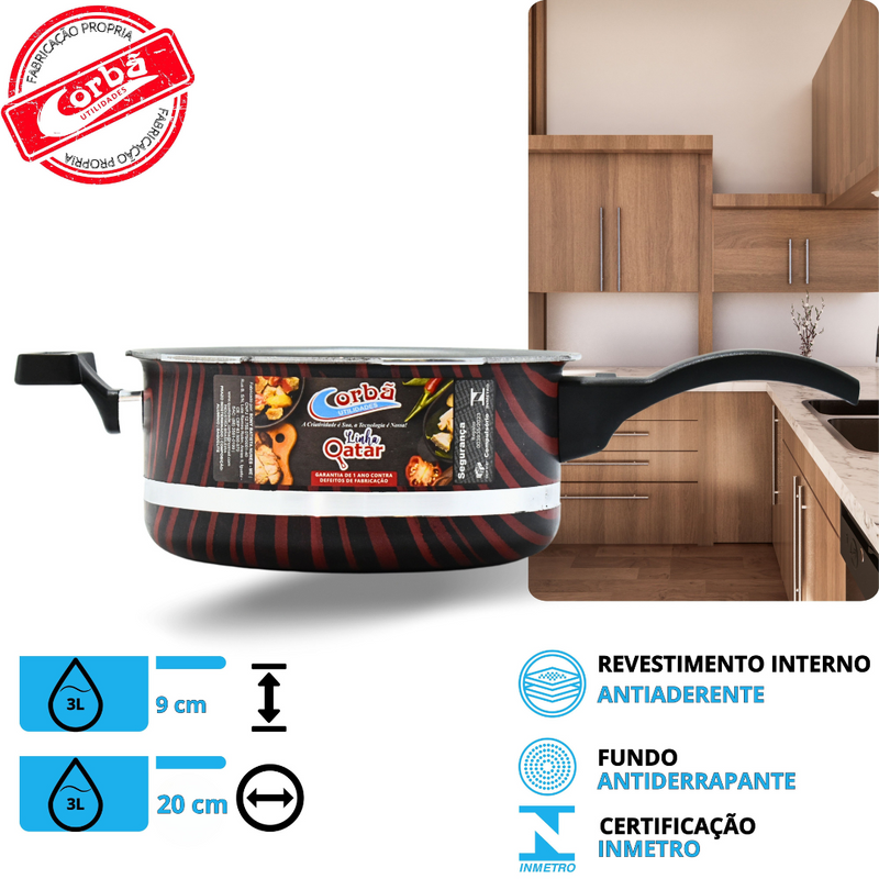 KIT PANELA DE PRESSÃO QATAR CORBÃ  ANTIADERENTE ESTAMPADO VERMELHO COM  TAMPA DE PRESSÃO MULTIFUNCIONAL