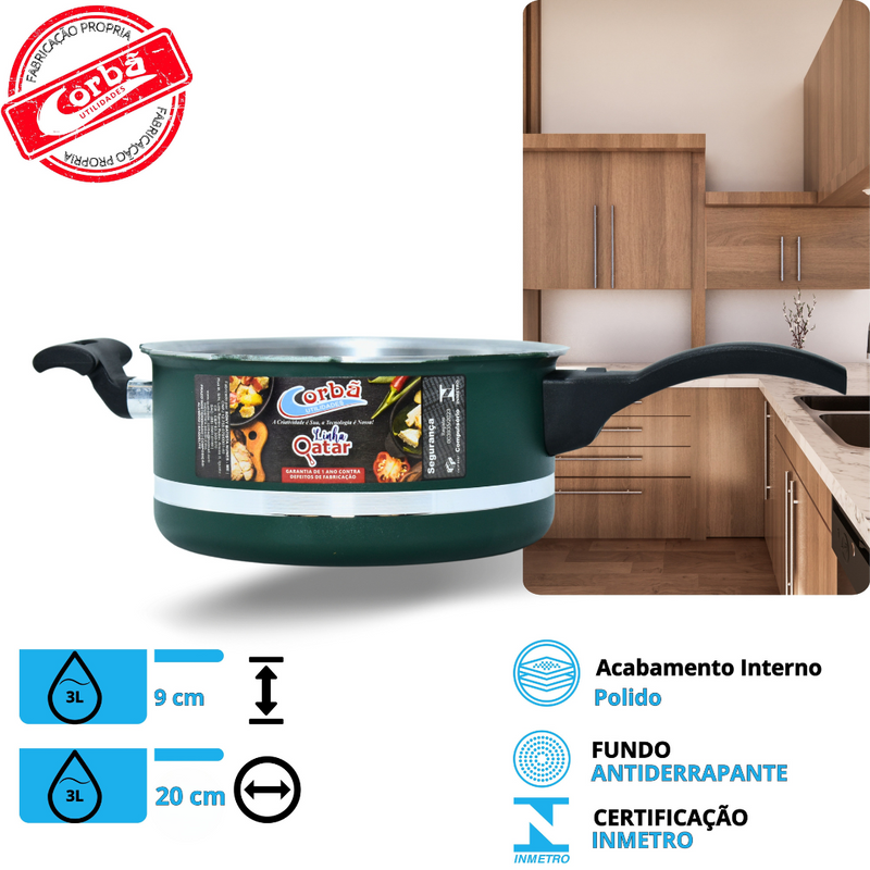 KIT PANELA DE PRESSÃO QATAR CORBÃ VERDE MT COM  TAMPA DE PRESSÃO MULTIFUNCIONAL