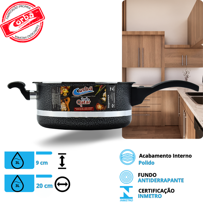 KIT PANELA DE PRESSÃO QATAR CORBÃ CRAQUEADO COM  TAMPA DE PRESSÃO MULTIFUNCIONAL