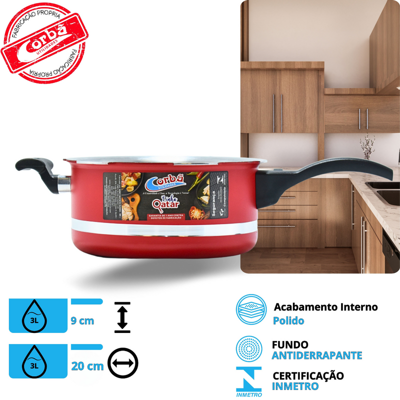 KIT PANELA DE PRESSÃO QATAR CORBÃ VERMELHO MT COM  TAMPA DE PRESSÃO MULTIFUNCIONAL