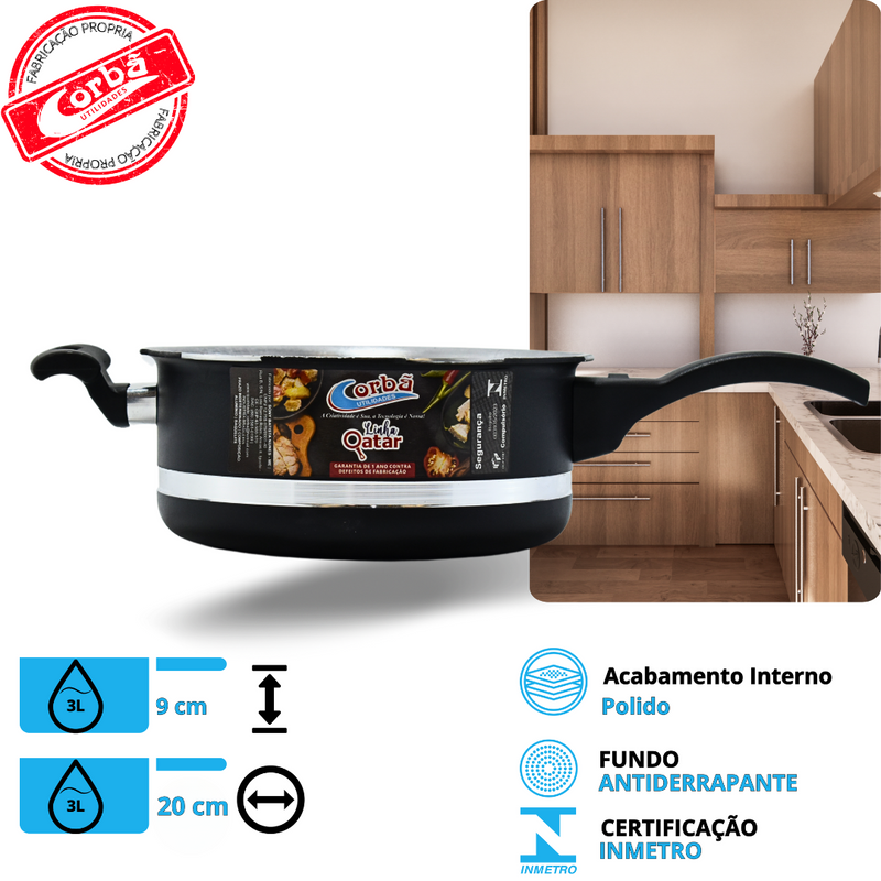 KIT PANELA DE PRESSÃO QATAR CORBÃ PRETO MT COM  TAMPA DE PRESSÃO MULTIFUNCIONAL