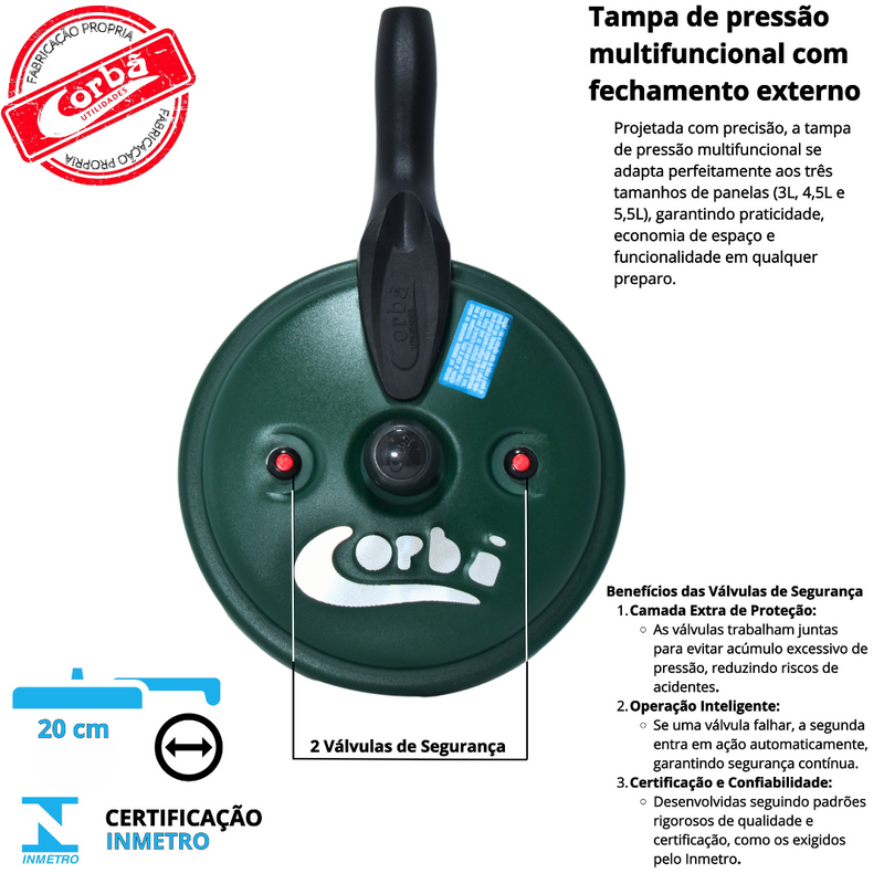 KIT PANELA DE PRESSÃO QATAR CORBÃ VERDE MT COM  TAMPA DE PRESSÃO MULTIFUNCIONAL
