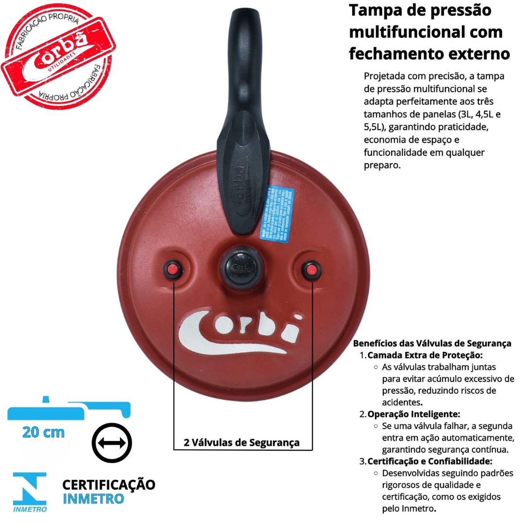 KIT PANELA DE PRESSÃO QATAR CORBÃ  ANTIADERENTE TEFLON VERMELHO COM  TAMPA DE PRESSÃO MULTIFUNCIONAL