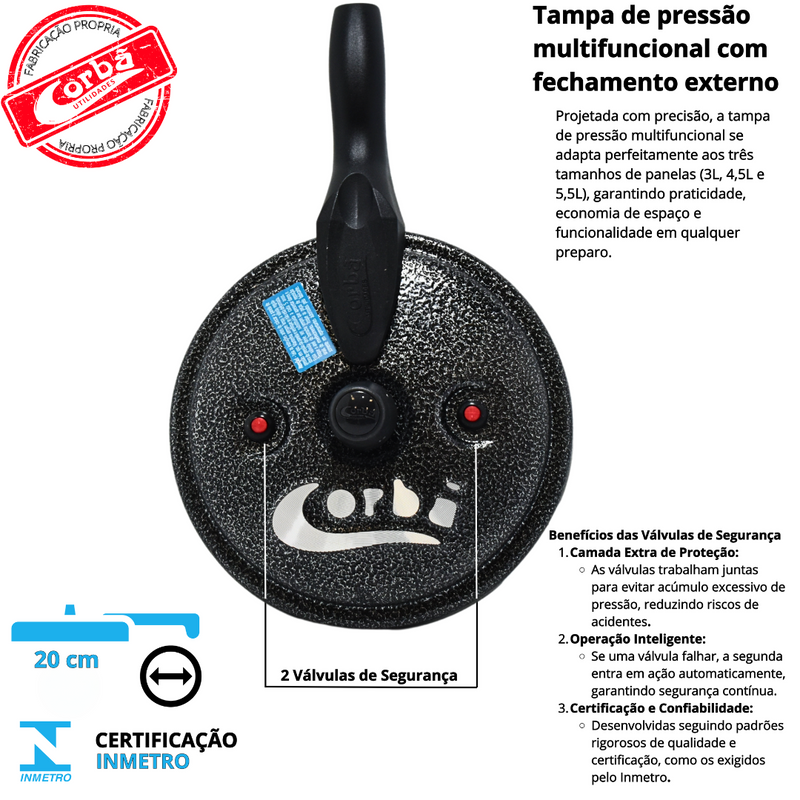 KIT PANELA DE PRESSÃO QATAR CORBÃ CRAQUEADO COM  TAMPA DE PRESSÃO MULTIFUNCIONAL