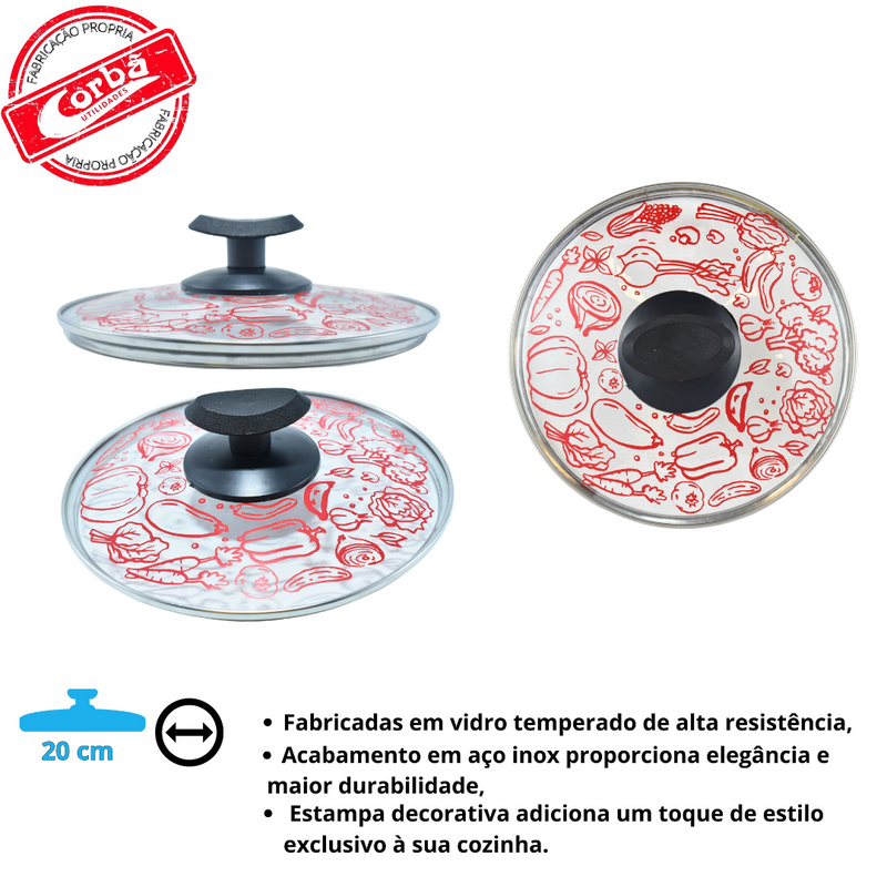 KIT PANELA DE PRESSÃO QATAR CORBÃ  ANTIADERENTE ESTAMPADO VERMELHO COM  TAMPA DE PRESSÃO MULTIFUNCIONAL