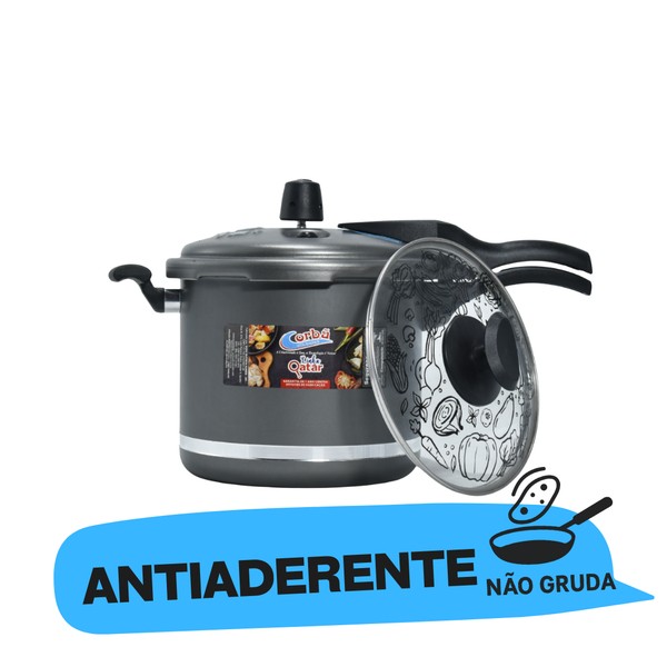Panela de Pressão Qatar Grafite 5.5 Litros com Tampa de Vidro – Antiaderente Corbã