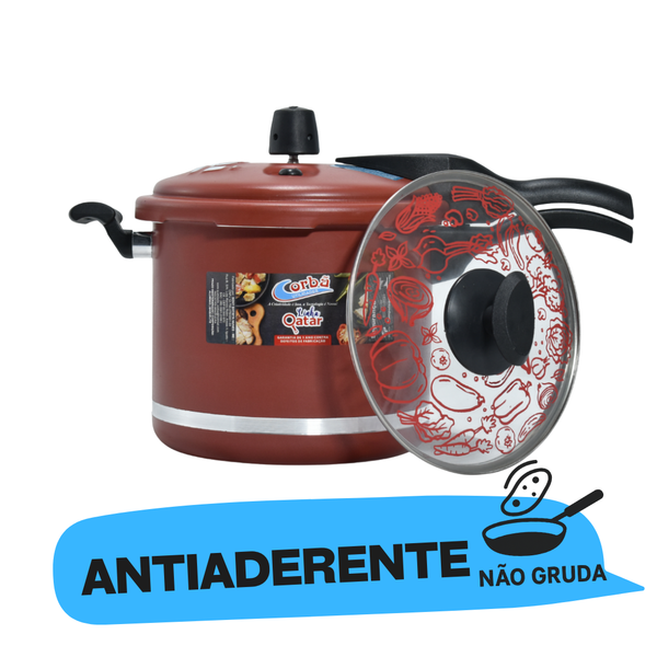 Panela de Pressão Qatar Vermelho 5.5 Litros com Tampa de Vidro – Antiaderente Corbã