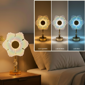 Luminária Abajur Cristal LED Recarregável com 3 Níveis de Luz | Corbã Utilidades