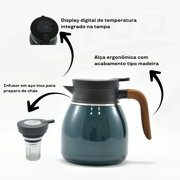 Garrafa Térmica com Display Digital e Infusor Integrado 1100ml | Corbã Utilidades