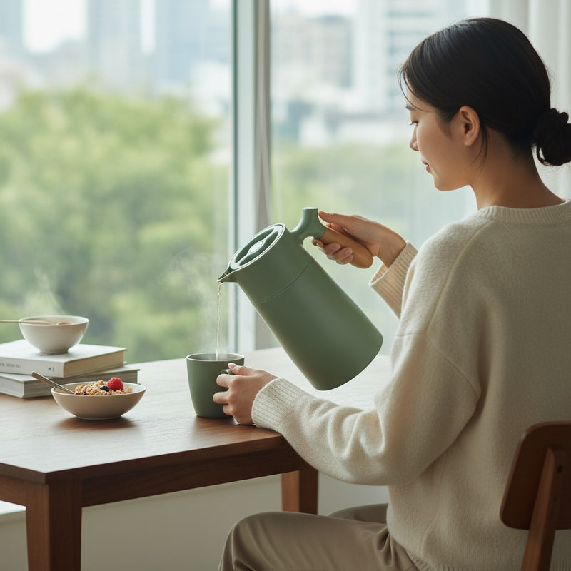 Garrafa Térmica com Alça de Madeira 1600ML | Corbã Utilidades