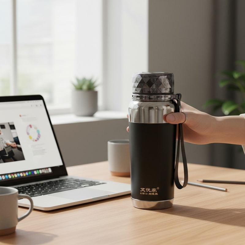 Garrafa Térmica Premium com Tampa Texturizada e Alça de Mão | Corbã Utilidades